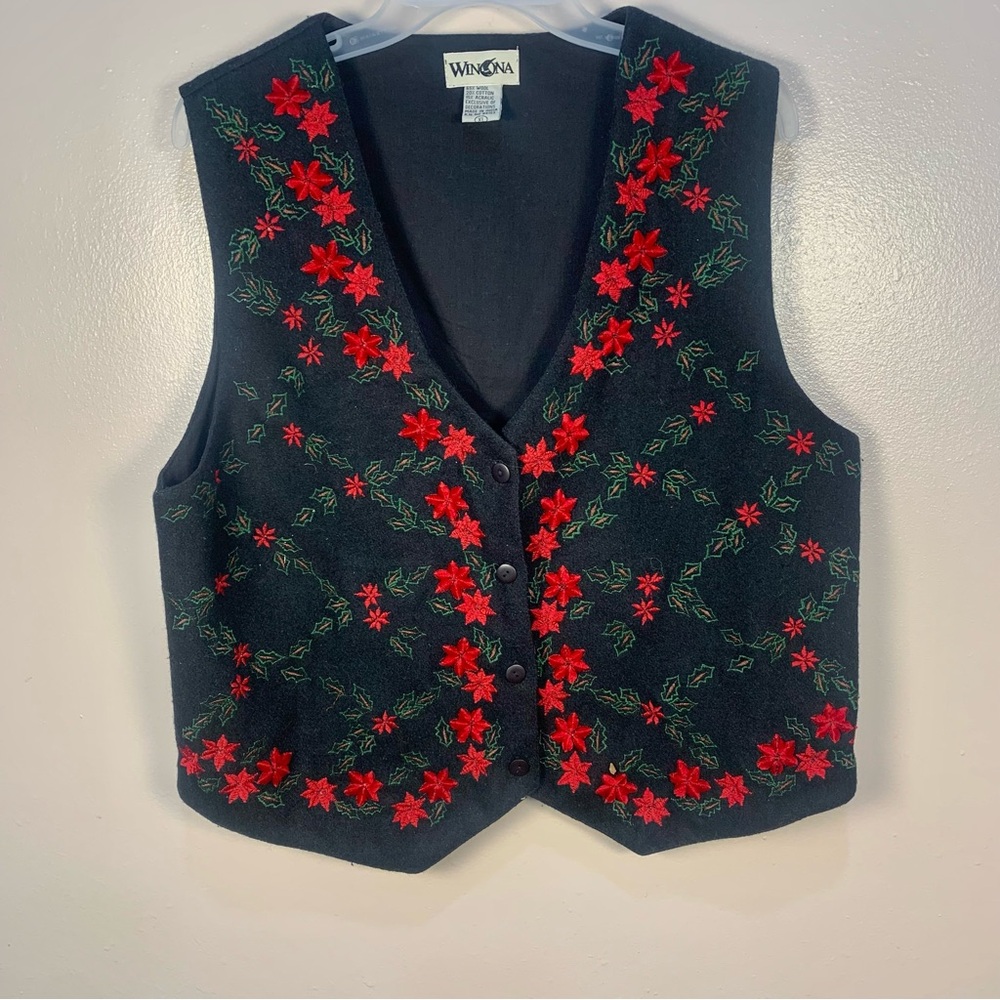 VTG Winona Wool Blend Appliqué Holly Branch western Vest